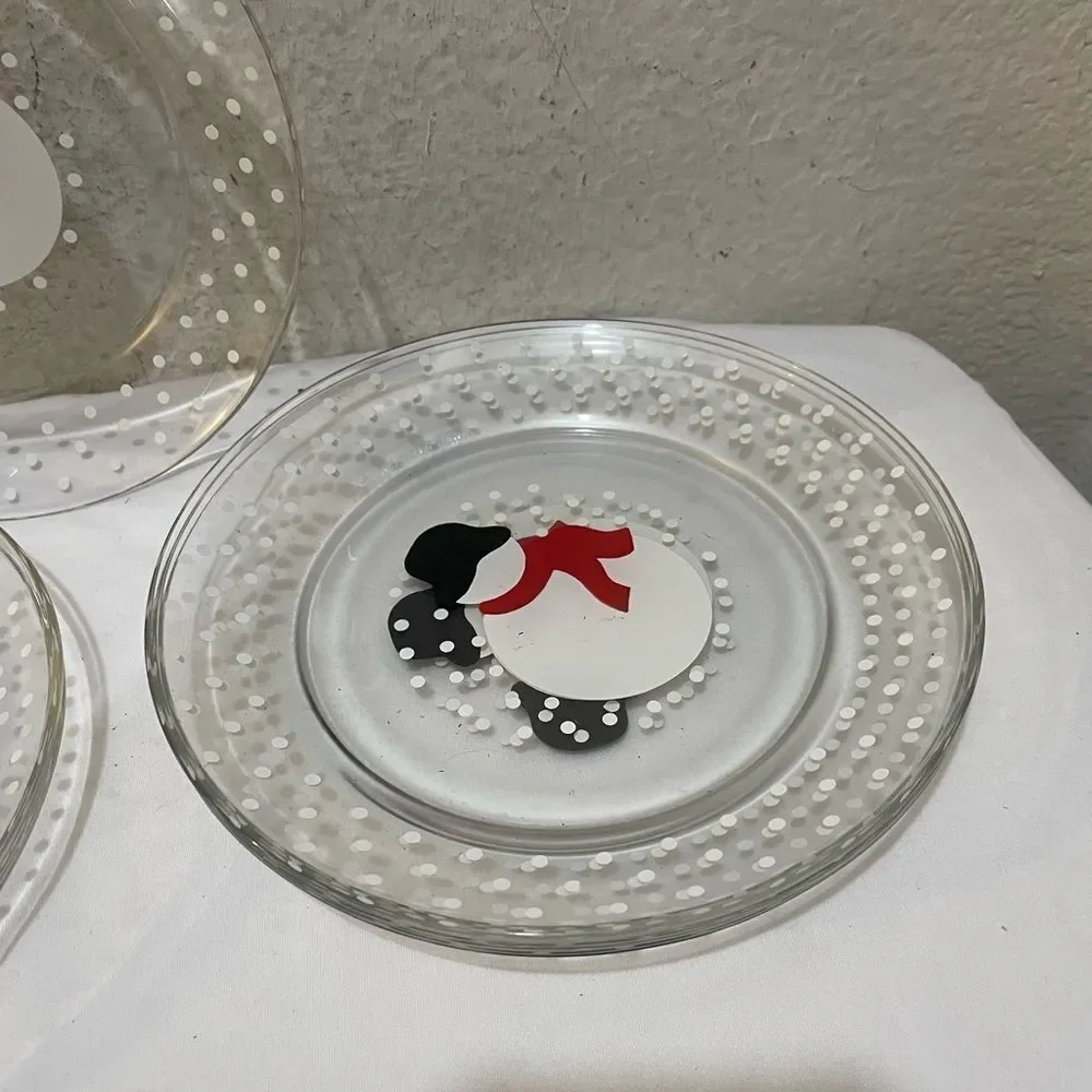 Set of 6 VGC ARCOROC made in France Glass Snowman Salad Dessert Plate 8” G19